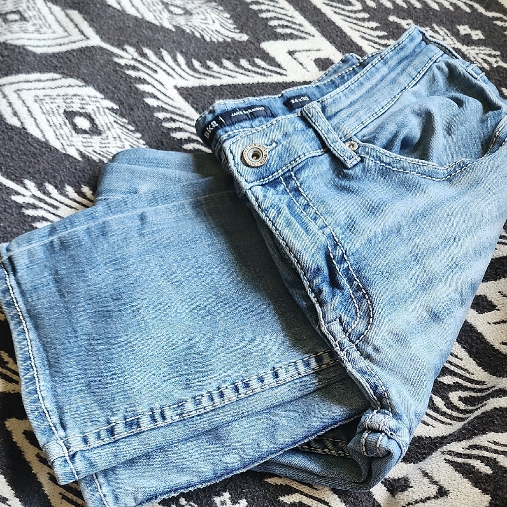 BKE Blue Straight Jeans with Distressed Details